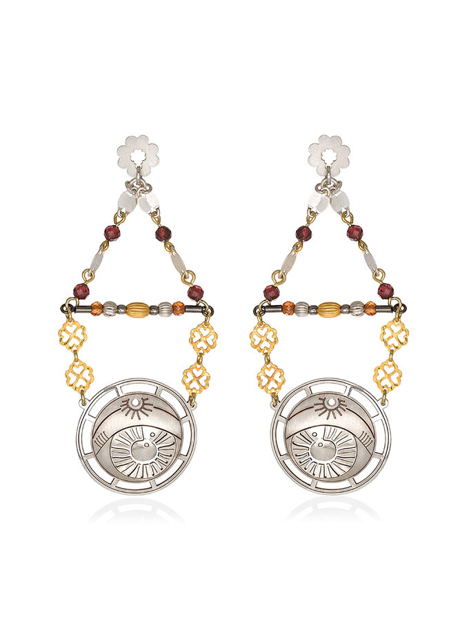 STUD EARRINGS  BIG BYZANTINE CIRCLE WITH STONES