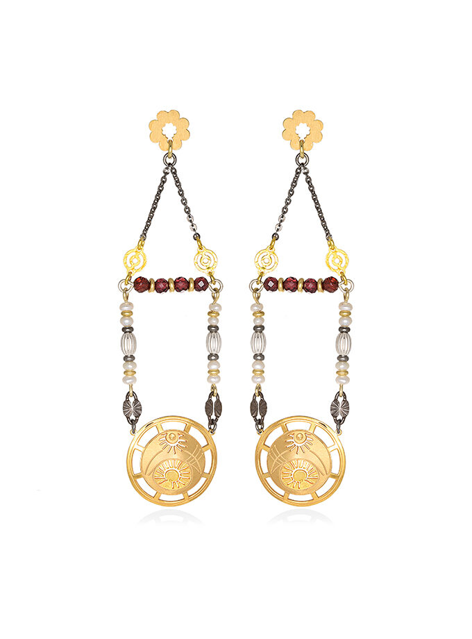 STUD EARRINGS  SMALL BYZANTINE CIRCLE WITH STONES