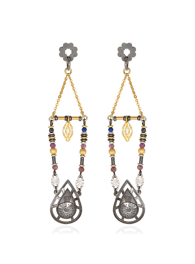 STUD EARRINGS  BYZANTINE DROP WITH STONES