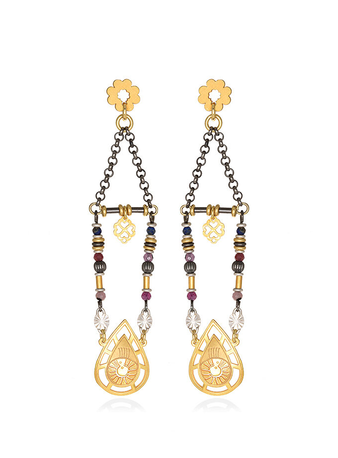 STUD EARRINGS  BYZANTINE DROP WITH STONES