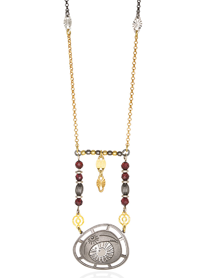 CHAIN NECKLACE BIG BYZANTINE HORIZONTAL PEBBLE WITH STONES
