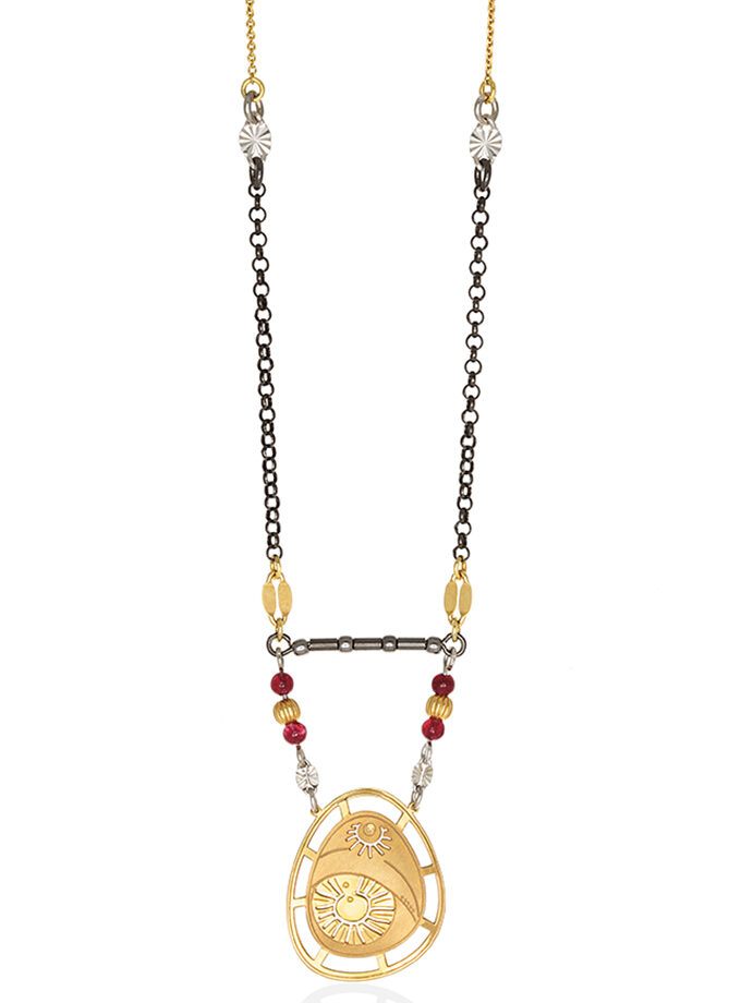 CHAIN NECKLACE BIG BYZANTINE VERTICAL PEBBLE WITH STONES