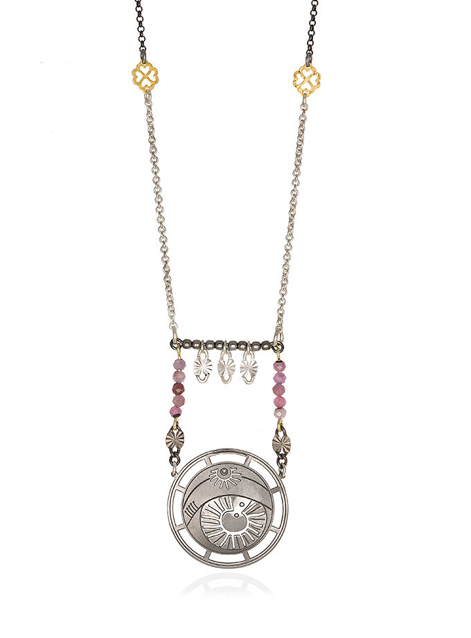 CHAIN NECKLACE BIG BYZANTINE CIRCLE WITH STONES