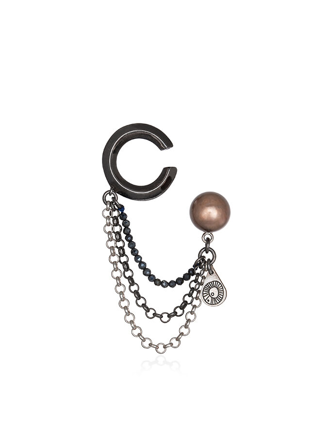 EARCUFF BROWN PEARL EYE DROP WITH CHAINS